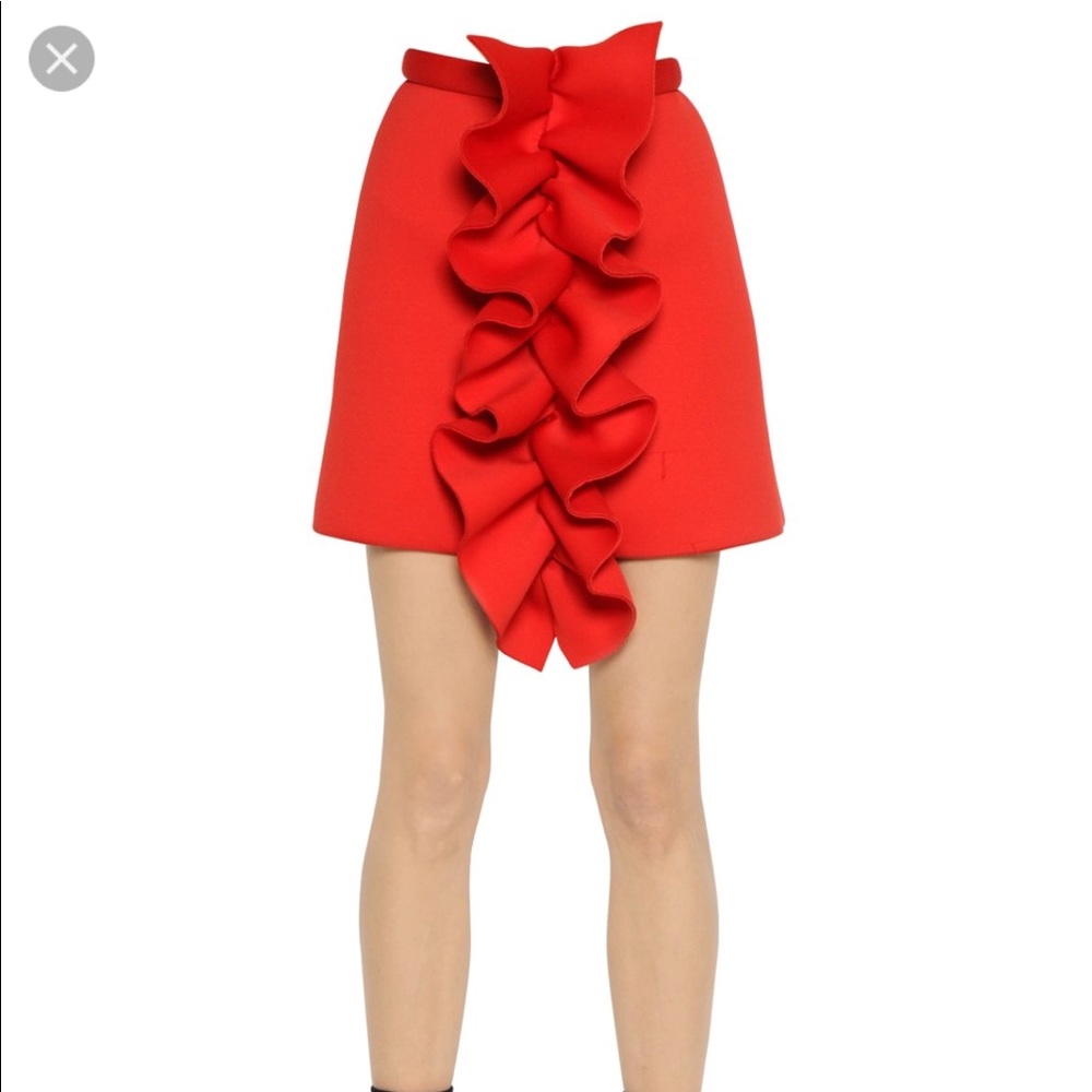 Nicopanda Women's Red Ruffled Bonded Jersey Skirt